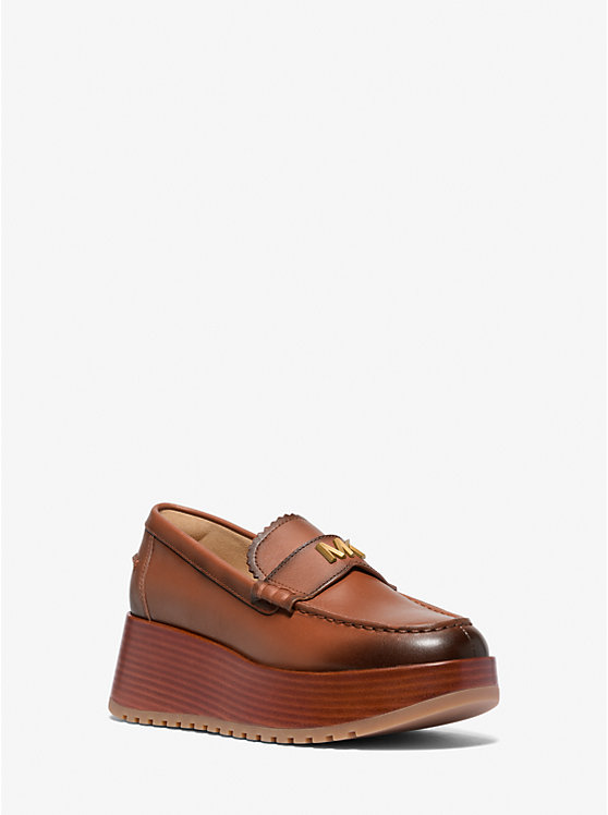 Indy Burnished Leather Platform Loafer Michael Kors