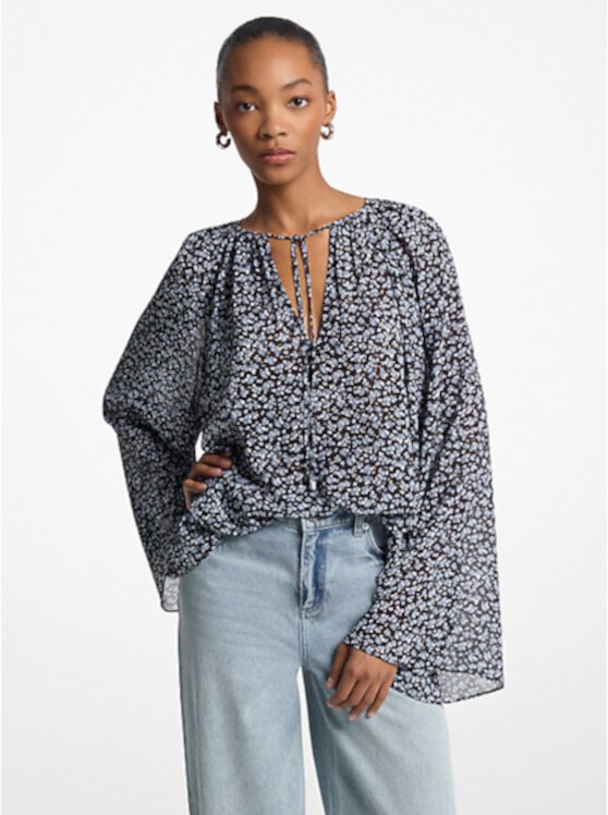 Floral Georgette Flared Sleeve Blouse Michael Kors