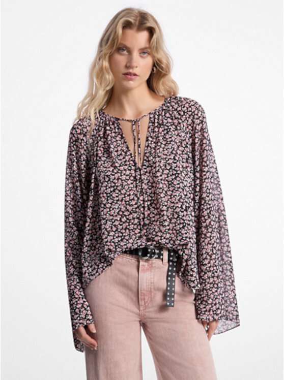 Floral Georgette Flared Sleeve Blouse Michael Kors