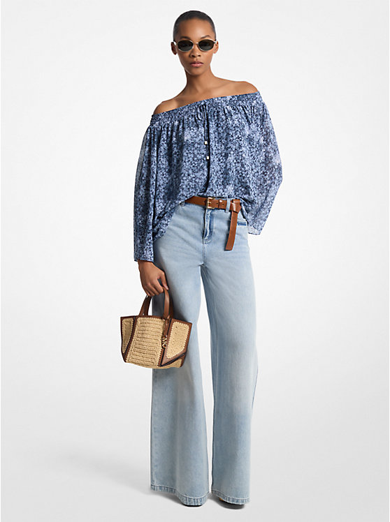 Tie-Dye Floral Georgette Off-The-Shoulder Top Michael Kors