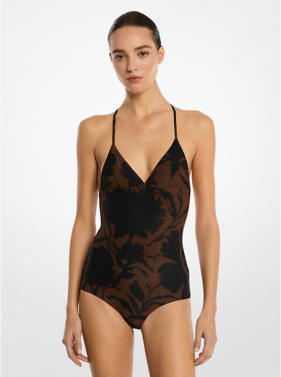 Floral Chiné Crepe Crossback Swimsuit Michael Kors Collection