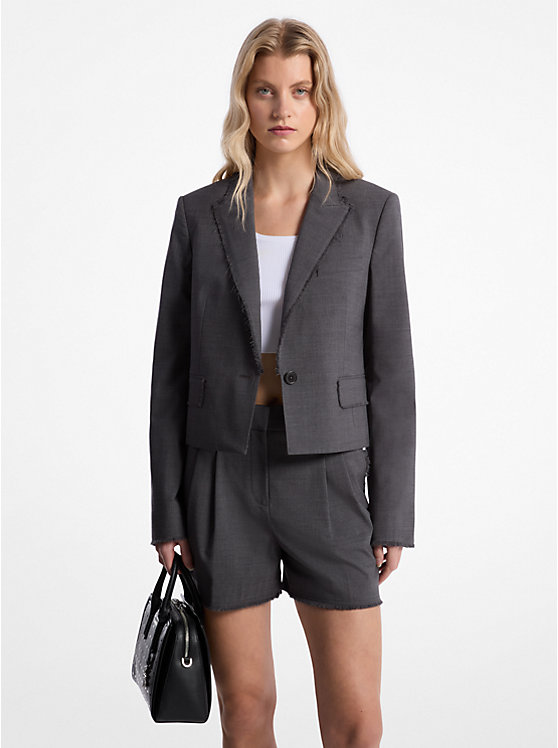 Frayed Stretch Tropical Wool Cropped Blazer Michael Kors