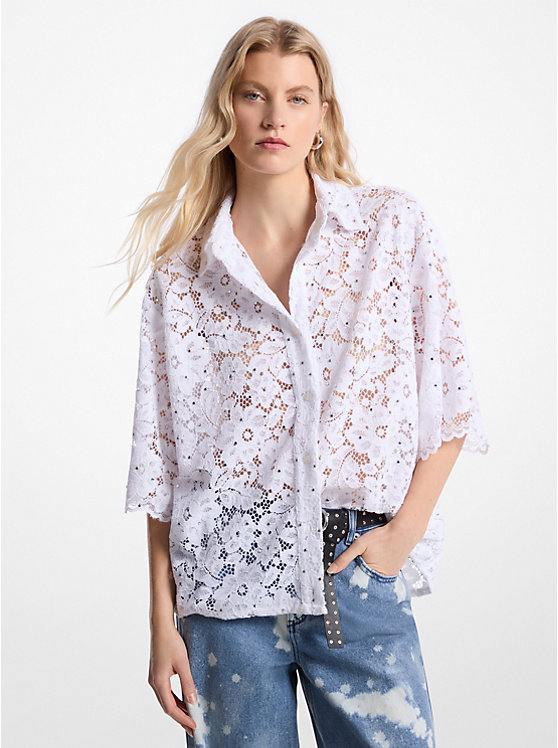 Studded Corded Floral Lace Shirt Michael Kors