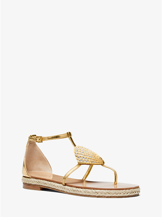 Annabeth Seashell-Embellished Metallic Leather Sandal Michael Kors Collection