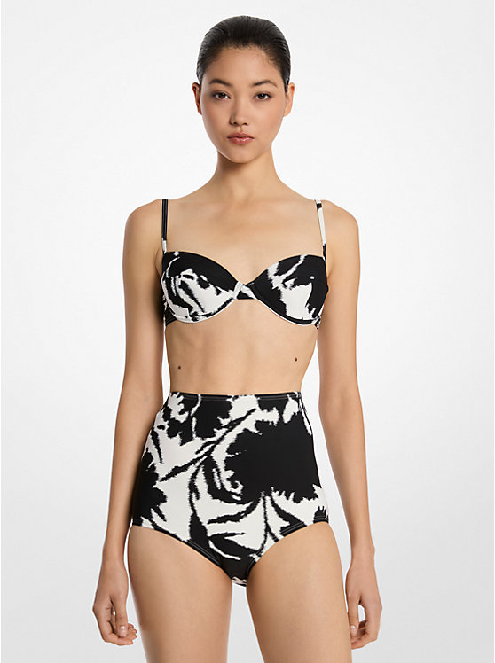 Floral Stretch Nylon Crepe Bikini Topand Brief Set Michael Kors Collection