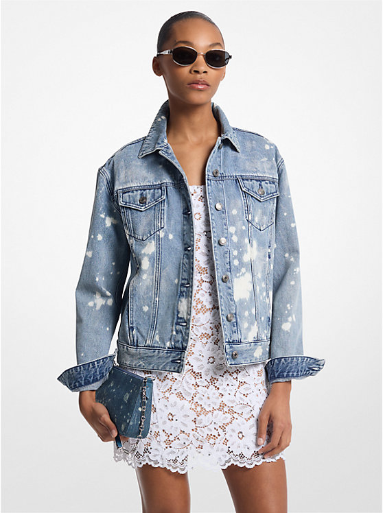 Hand-Splattered Denim Trucker Jacket Michael Kors