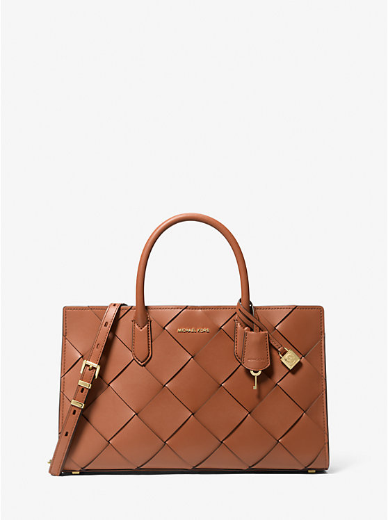 Scarlett Medium Woven Leather Satchel Michael Kors