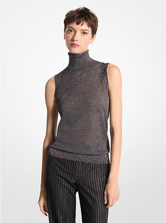 Metallic Viscose Blend Sleeveless Turtleneck Sweater Michael Kors Collection