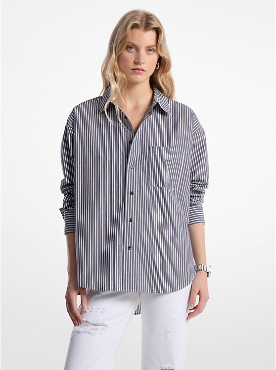 Oversized Striped Cotton Poplin Shirt Michael Kors