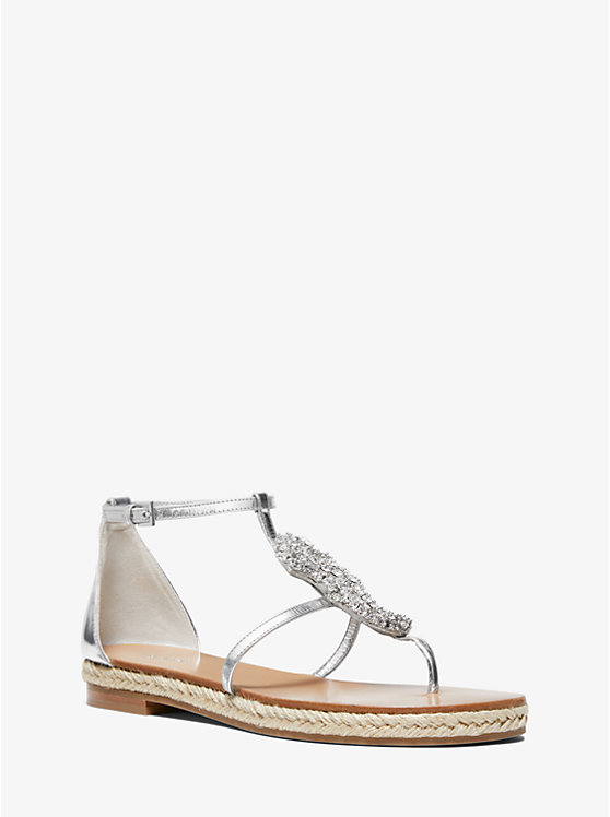 Annabeth Seahorse-Embellished Metallic Leather Sandal Michael Kors Collection