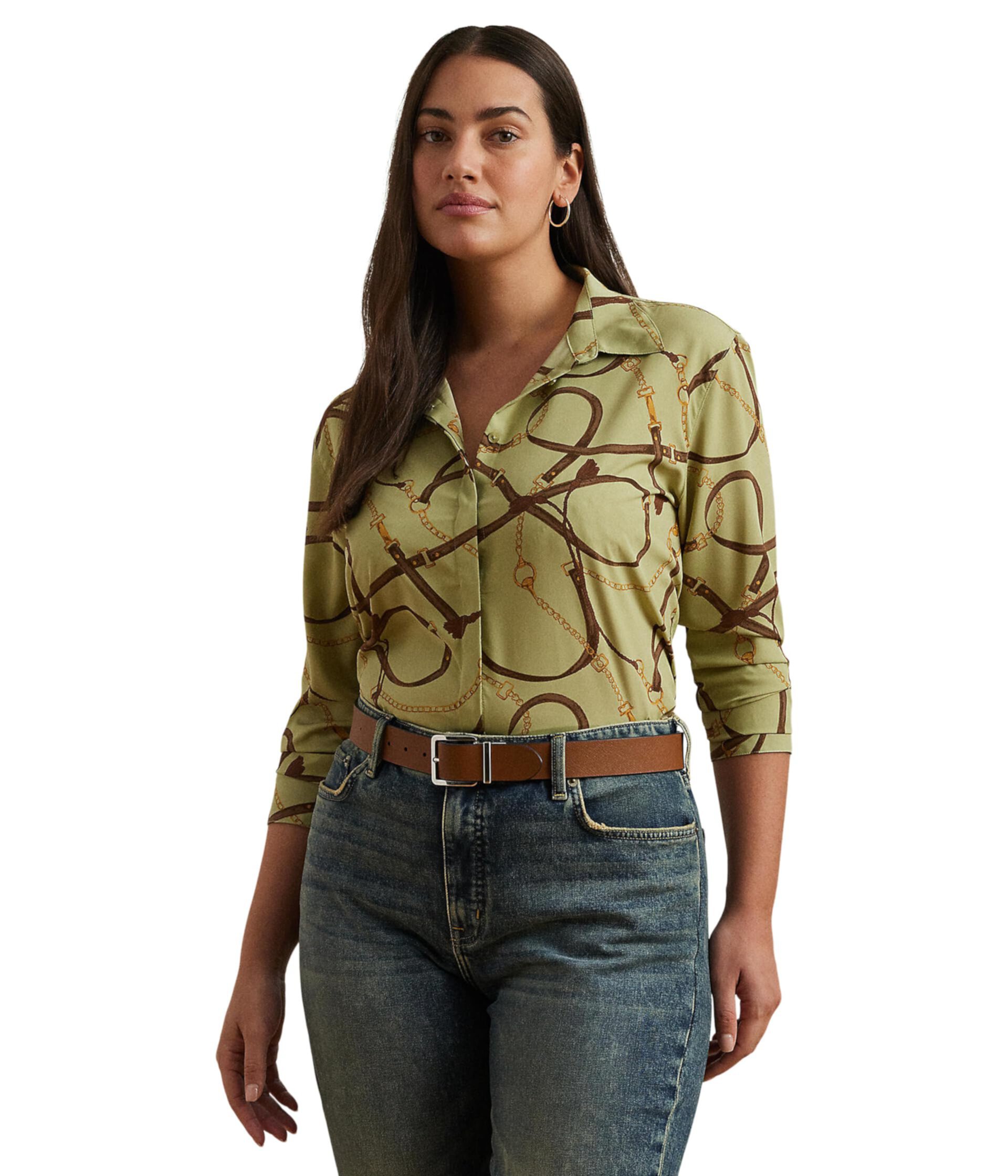 Plus Size Kristy Long Sleeve Button Front Shirt LAUREN Ralph Lauren