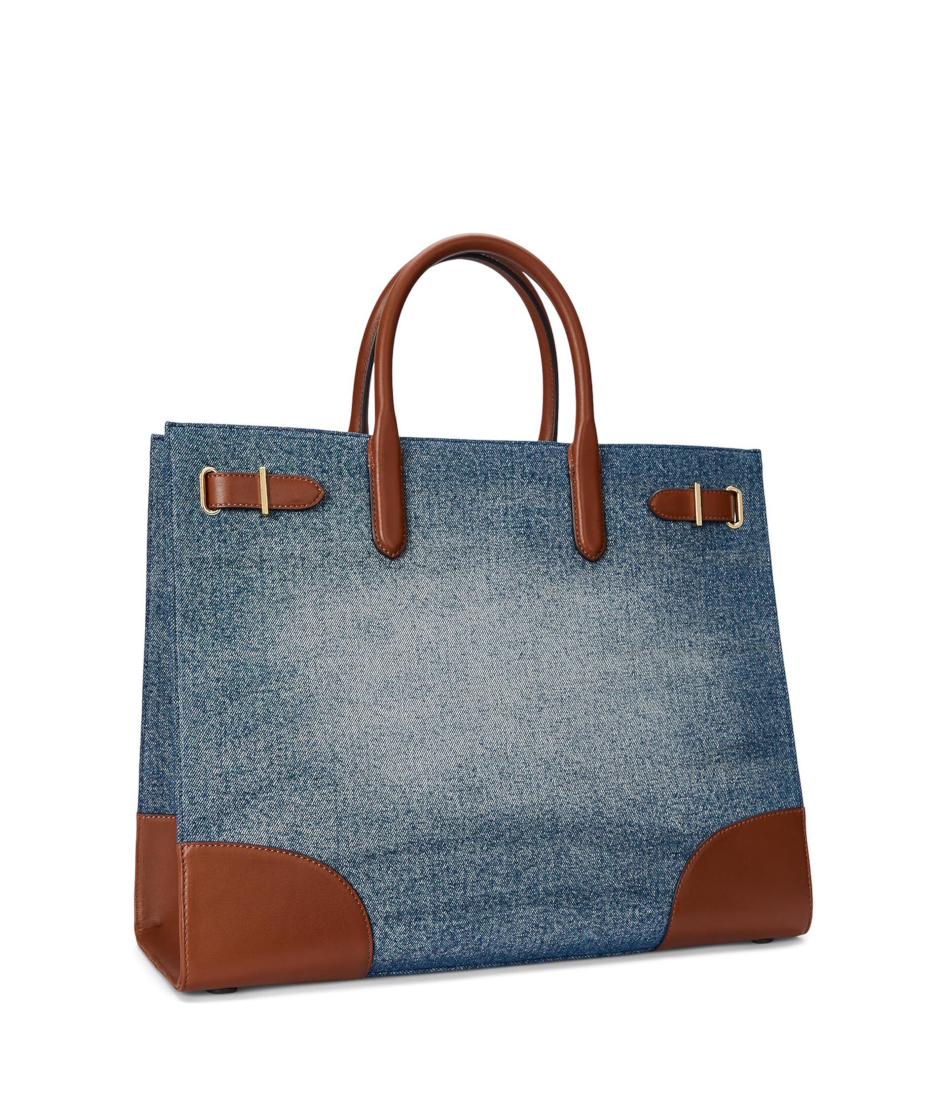 Leather-trim Denim Large Devyn Tote Bag LAUREN Ralph Lauren