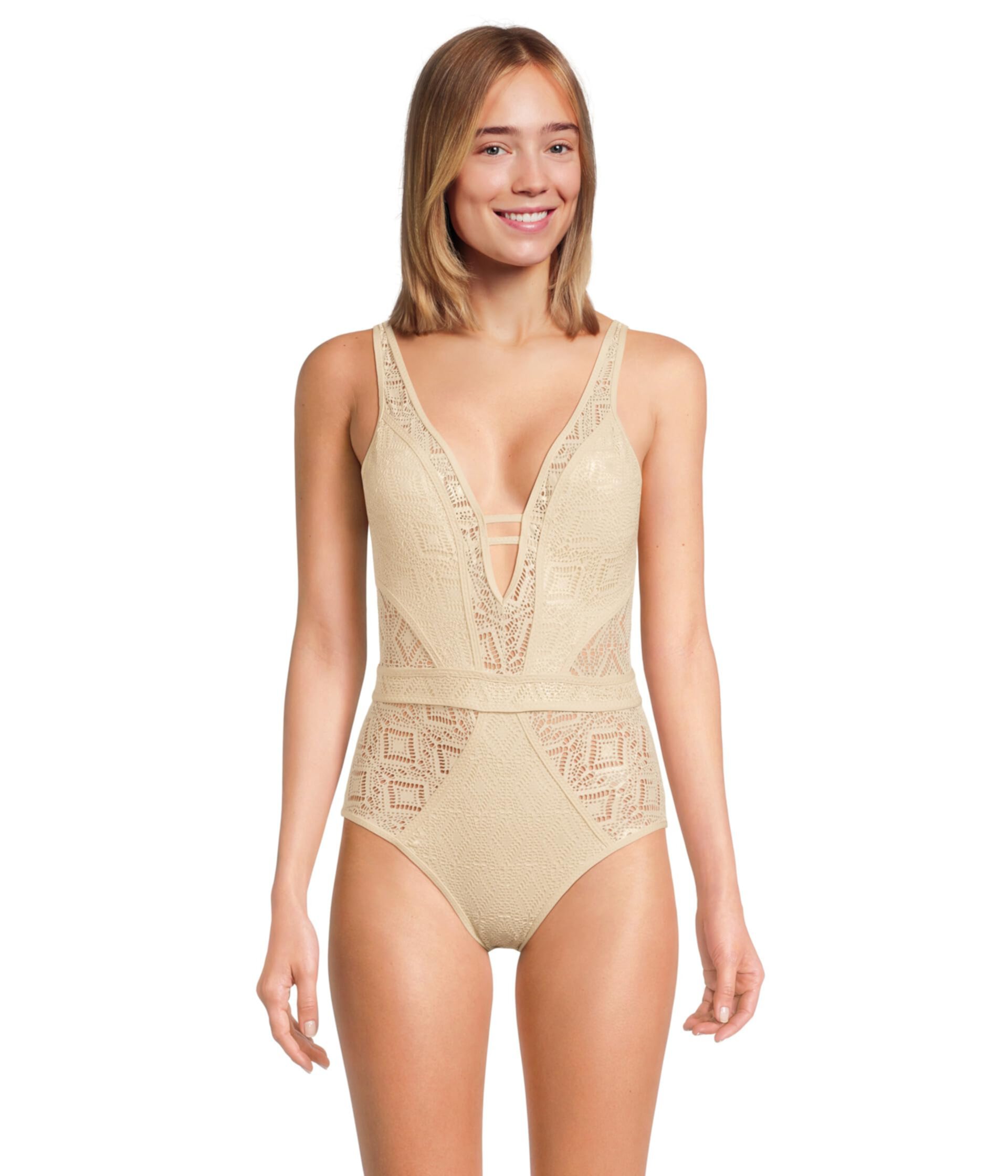 Polished Crochet Plunge One Piece Becca