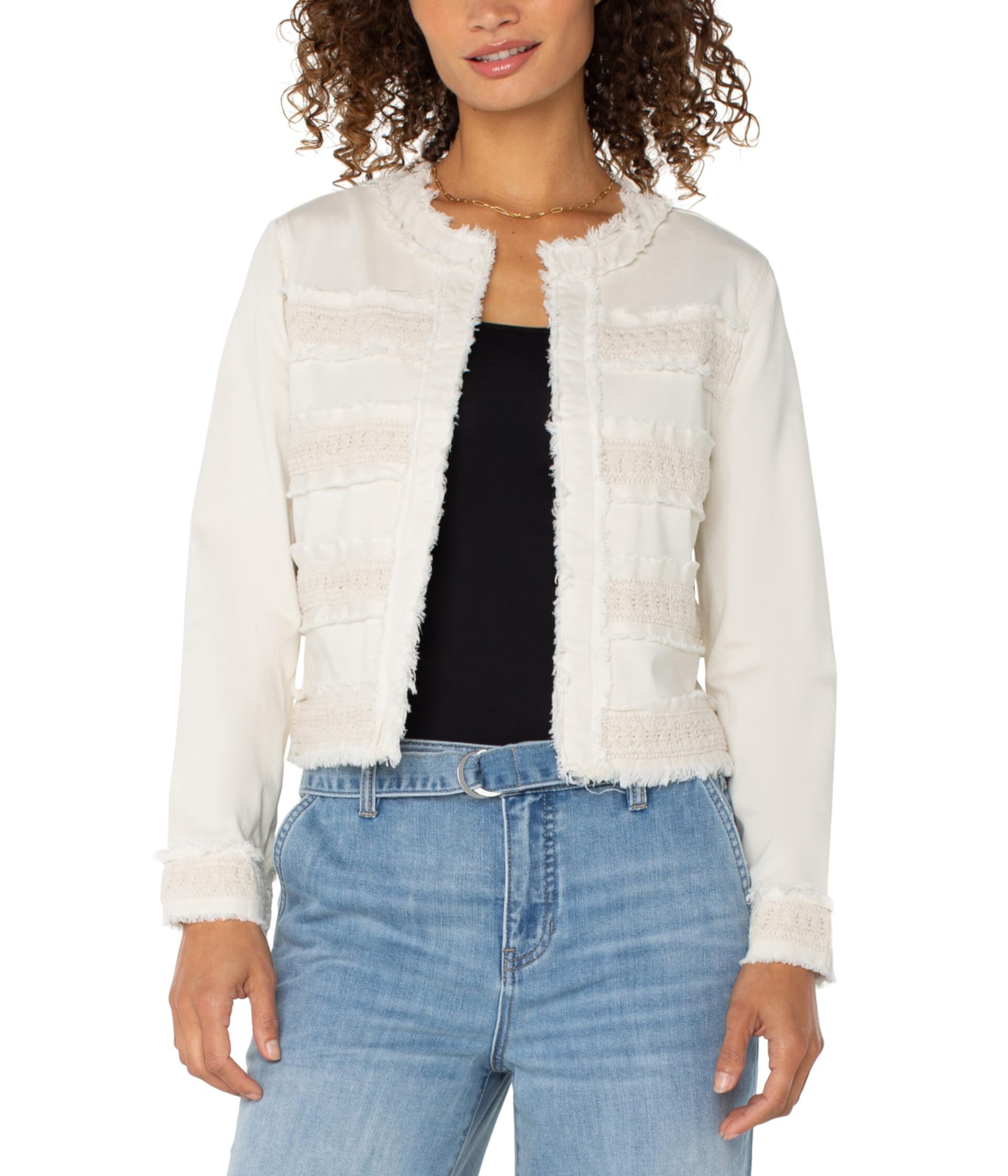 Collarless Jacket With Fray & Lace Liverpool Los Angeles