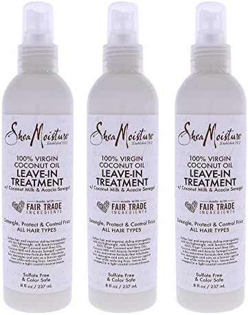 Shea Moisture 100% Virgin Coconut Oil Leave-In Treat 8 Ounce (237ml) (3 Pack) SheaMoisture