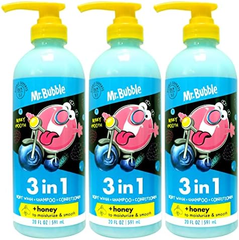 Mr. Bubble Berry Smooth 3-in-1 Body Wash, Shampoo & Conditioner Plus Honey Moisturize and Smooth Hair and Body 3-Pack Mr. Bubble