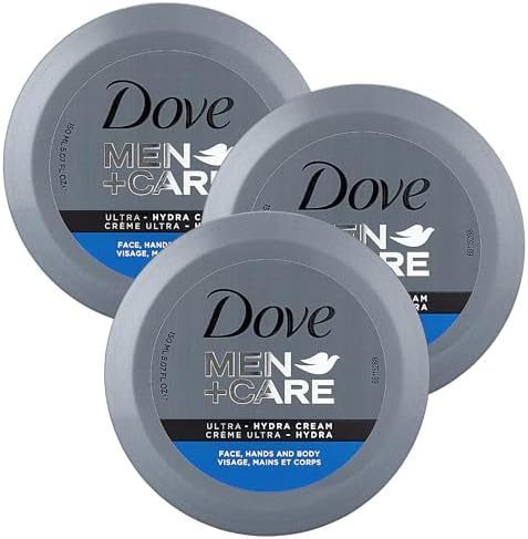 Dove Men+Care Ultra Hydra Cream, Face, Hands and Body care, All Skin Types, 3-Pack of 5.07 Oz Each, Jar Dove