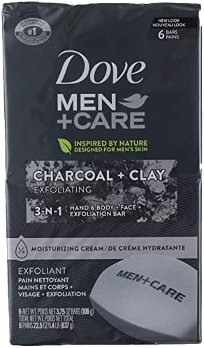 Dove, Men Bar Soap Charcoal + Clay, 4 Ounce (Pack of 6) Dove