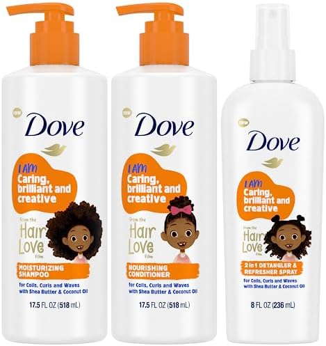 Dove Shampoo and Conditioner Set + Detangler Spray for Kids - Kids Hair Love Collection, Shampoo and Conditioner, Curly and Wavy Hair Products (3 Piece Set) Dove