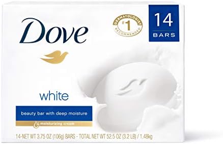 Dove Beauty Bar Gentle Cleanser for Softer and Smoother Skin with 1/4 Moisturizing Cream White More Moisturizing than Bar Soap, 3.75 oz, 14 Bars Dove