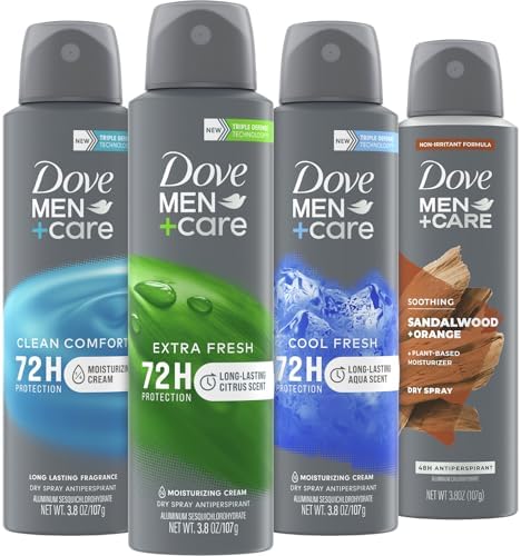 Dove Spray Deodorant Men+Care Set - Dove Antiperspirant Deodorant Spray for Men with Lasting Underarm Protection, Mens Deodorant Antiperspirant with Moisturizing Vitamin E, 3.8 Oz Ea (4 Piece Set) Dove