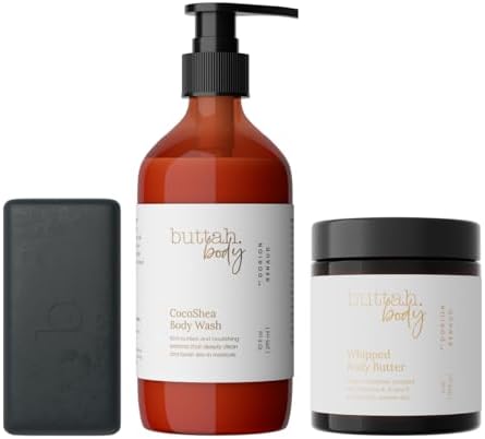 Buttah Skin by Dorion Renaud Buttah Body Trio for Melanin Rich Skin | Egyptian CocoShea Body Wash 10oz | Black Gold Polishing Bar 120g | Whipped Body Butter 4oz | Black Owned Skincare for Men & Women buttah. by Dorion Renaud