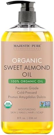 Majestic Pure USDA Organic Sweet Almond Oil | 100% Pure & Natural Cold Pressed Oil Sweet Almond Oil for Skin, Face, Nails, Hair, Scalp & Massage | 8fl oz Majestic Pure