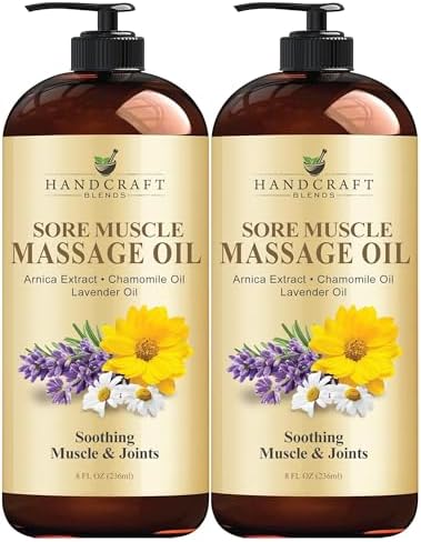 Handcraft Blends Sore Muscle Massage Oil 8 Fl Oz – Moisturizing Body Oil for Massage Therapy - Made with Arnica Extract, Chamomile Oil, Lavender Oil, Peppermint Oil - Pack of 2 Handcraft Blends