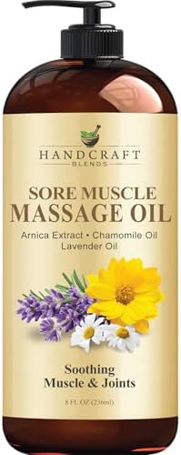 Handcraft Blends Sore Muscle Massage Oil 8 Fl Oz – Moisturizing Body Oil for Massage Therapy - Made with Arnica Extract, Chamomile Oil, Lavender Oil, Peppermint Oil Handcraft Blends