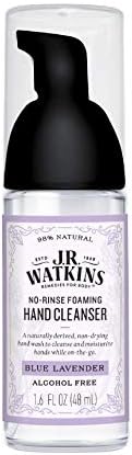 J.R. Watkins No-Rinse Foaming Hand Cleanser – Hand Soap in Pump Dispenser – Bathroom & Kitchen Foam Cleaner – All Natural, Alcohol Free, Blue Lavender, 1.6 fl. Oz., Single J.R. Watkins