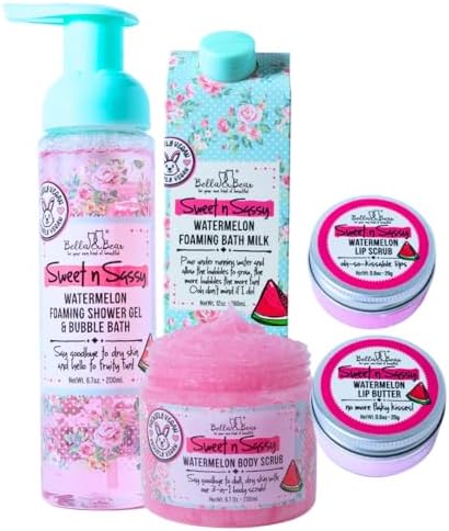 Bella & Bear Sweet 'n' Sassy Watermelon Mega Bath & Body Gift Set with Foaming Shower Gel & Bubble Bath, Bath Milk, Body Scrub & Lip Scrub and Lip Butter Bella and Bear