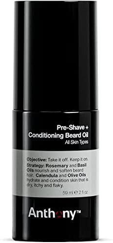 Anthony Pre-Shave and Conditioning Beard Oil, 2 Fl Oz, Contains Rosemary, Basil, Olive and Calendula Oils, Hydrates, Softens, Nourishes, and Conditions Skin Anthony