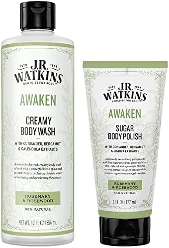 J.R. Watkins Beautiful Awakening Gift Set Kit, AWAKEN Creamy Body Wash & Sugar Body Polish J.R. Watkins