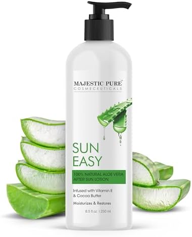 Majestic Pure Sun Easy Lotion with Vitamin E & Cocoa Butter | Nourishing & Moisturizing | Quick Absorbing, Lightweight & Non Greasy | For All Skin Types | For Women & Men | 8.5 Fl Oz Majestic Pure