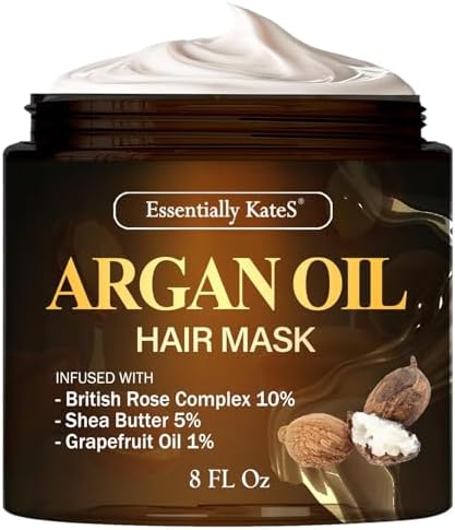 Argan Oil Hair Mask 8 Fl Oz infused with Shea Butter, British Rose Complex, and Grapefruit Oil - Deep Hydration, Nourishment, and Revitalization Essentially KateS