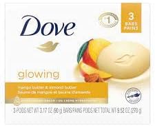 Dove glowing mango butter & almond butter, 3 count, 3.17 OZ bars, Net Total WT 9.52 OZ Dove