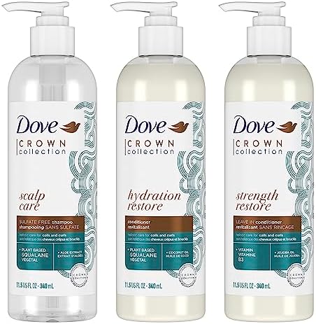 Dove Amplified Textures Shampoo, Conditioner, Leave-In Conditioner with Coconut Milk, Aloe, and Jojoba 3 Count for Coils, Curls and Waves and Moisture Amplifying Hair Care Blend 11.5 oz Dove