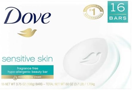 PACK OF 16 BARS Dove Unscented Beauty Soap Bar: SENSITIVE SKIN Dove