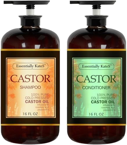 Castor Oil Rosemary Mint Shampoo and Conditioner 16 Fl Oz Set, Pack of 2 - Helps Thicker and Healthy Looking Hair - Sulfate & Paraben Free Essentially KateS