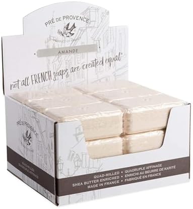 Pre de Provence - Amande (Almond) Scent - Quadruple Milled Shea Butter Enriched Soap, 150 gram (5.3 oz), Case of 18 Pré de Provence