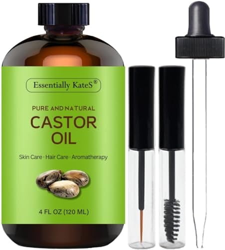 Castor Oil 4 Fl Oz - with Mascara Wand and Eyeliner Brush Essentially KateS