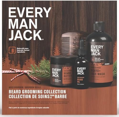 Every Man Jack Men's Aged Bourbon Beard Kit Holiday Gift Set, Face Wash, Beard Butter and Beard Oil Every Man Jack