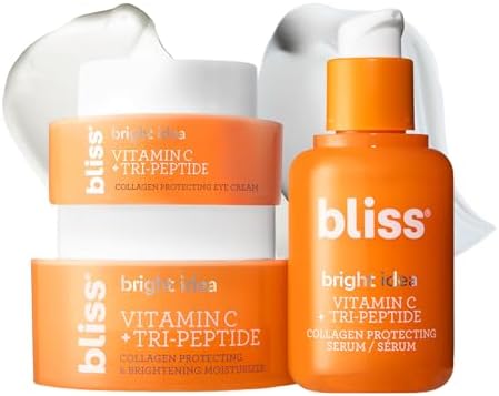 Bliss Glow Getter Bright Idea Vitamin C + Tri-Peptide 3-Piece Kit – Includes Brightening Moisturizer, Eye Cream & Serum for Radiant, Firm, Hydrated Skin – Vegan & Cruelty-Free Skincare Gift Set Bliss