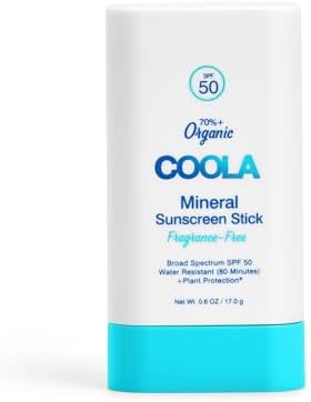 COOLA Organic Mineral Sunscreen SPF 50 Sunblock Stick, Dermatologist Tested Skin Care For Daily Protection, Vegan And Gluten Free, 0.6 Oz Coola