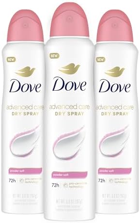 Dove Advanced Care Antiperspirant Deodorant Spray Powder Soft 3 Count to help skin barrier repair after shaving 72 hour antiperspirant deodorant for soft underarms with boosted ceramide levels 3.8 oz Dove