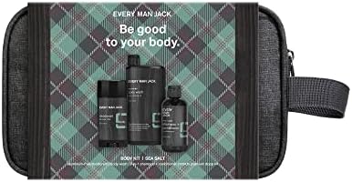 Every Man Jack Sea Salt Bath and Body Gift Set - Perfect for Every Guy - Three Grooming Essentials with Clean Ingredients - Body Wash, 2-in-1 Shampoo + Conditioner, Deodorant + Bonus Dopp Bag Every Man Jack