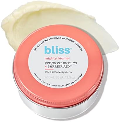 Bliss Mighty Biome Deep Cleansing Balm - 3.0 Oz - Dissovlves Waterproof Makeup & Impurities - Pre/Post Biotics + Barrier Aid - Antioxidants Balance Skin Barrier - Clean - Vegan Bliss