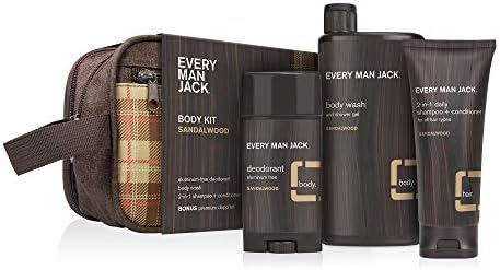 Every Man Jack Body Kit - Sandalwood | Body Wash, 2-in-1 Shampoo + Conditioner, Deodorant + Dopp Bag | Every Man Jack