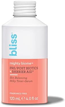 Bliss Mighty Biome Skin Balancing Milky Toner + Serum - 4 Fl Oz - Pre & Post Biotics Formula + Barrier Aid Complex with Ceramides & Squalane - Radiant Complexion - Clean - Vegan & Cruelty-Free Bliss