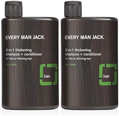 Every Man Jack 2-in-1 Thickening Shampoo + Conditioner - Thicken, Cleanse, and Hydrate Hair with Coconut, Aloe, and Tea Tree Oil - Naturally Derived and No Harsh Chemicals - Twin Pack Every Man Jack